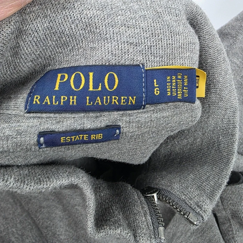 Polo Ralph Lauren Sweater Mens Large Gray Estate Rib Quarter Zip Mock Neck